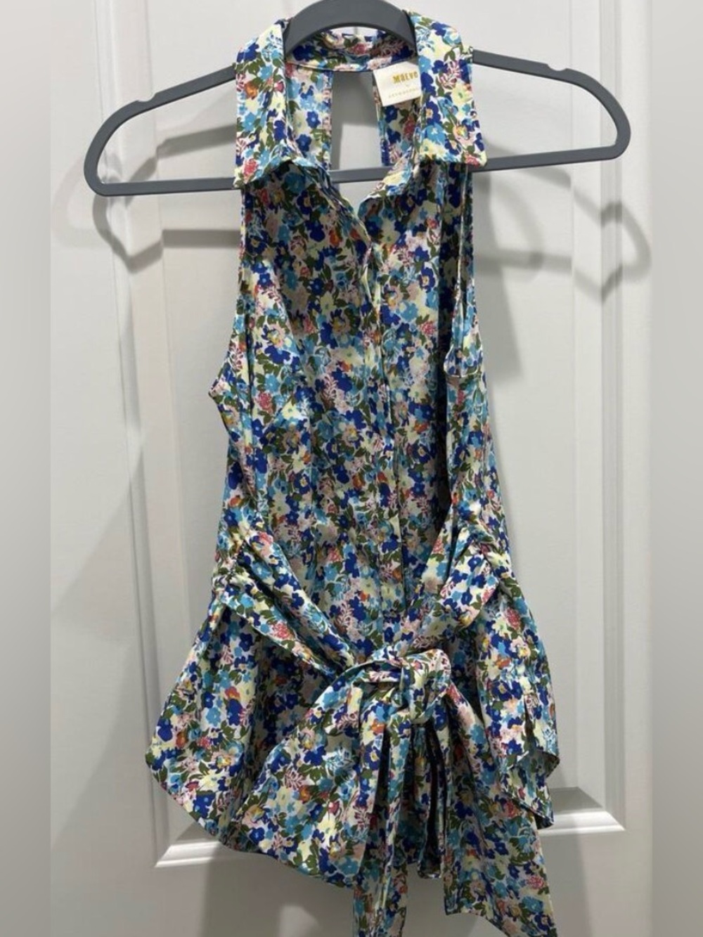 Gorge! Maeve by Anthropologie Tie Front Sleeveless Top Sz Medium Floral Blue - Picture 5 of 11